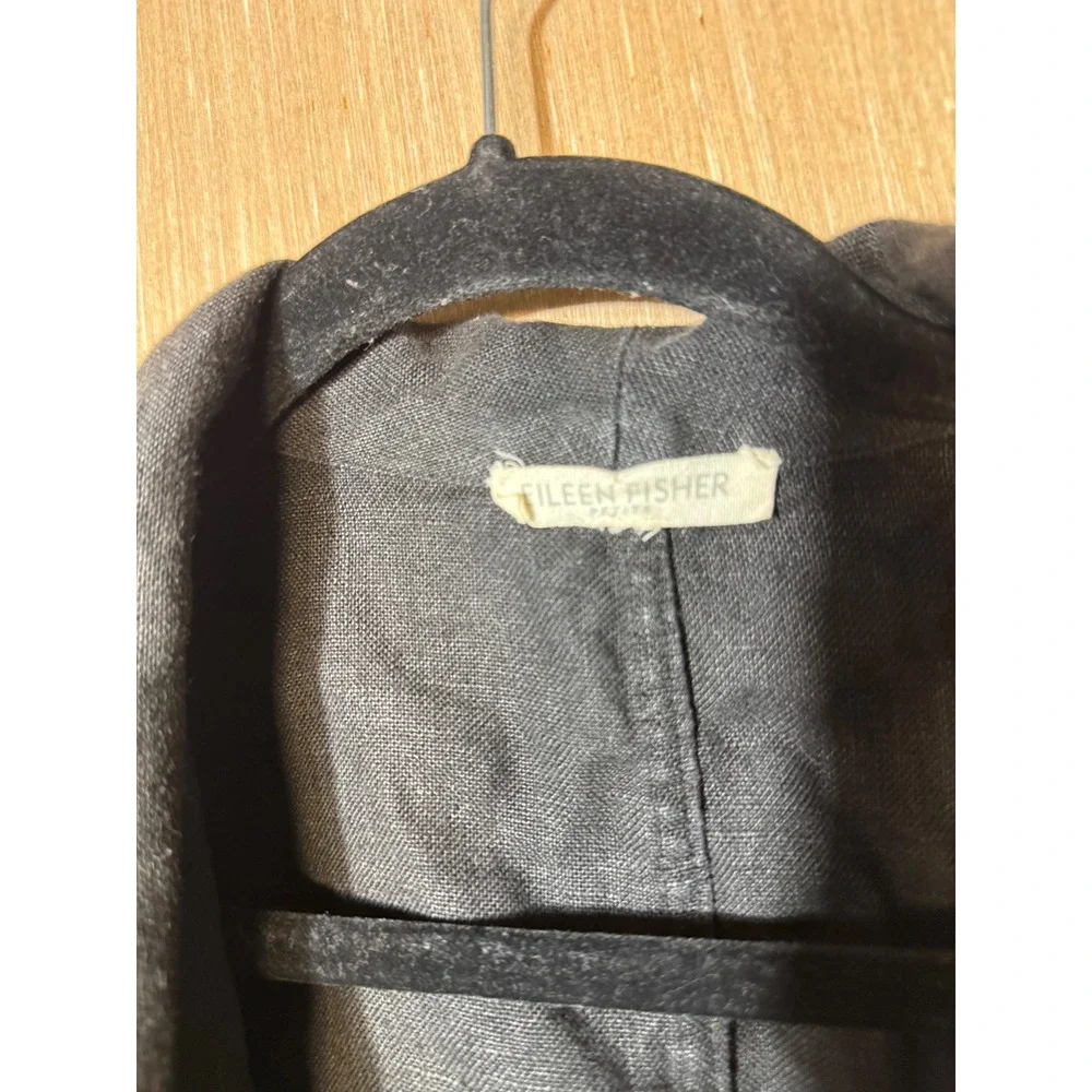 Eileen Fisher Womens 100% Linen Open Front Cardigan Jacket Charcoal Grey Pockets